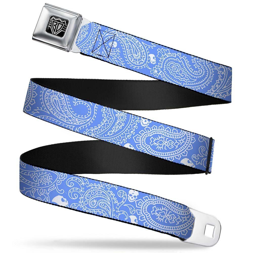 3756 Seatbelt Belt - Bandana/Skulls Baby Blue/White - 1.5" Wide - 32-52